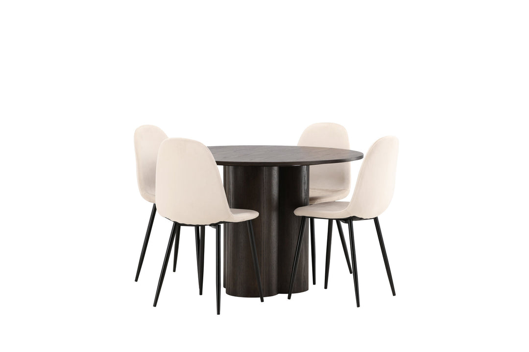 Venture Home OliviaDiningTable-Mocca/MoccaVeneer+PolarDiningChair-Blacklegs/BeigeVelvet_4