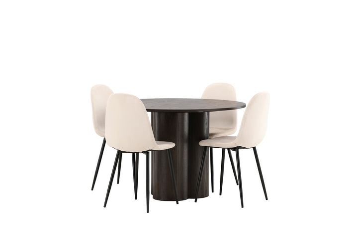 Venture Home OliviaDiningTable-Mocca/MoccaVeneer+PolarDiningChair-Blacklegs/BeigeVelvet_4