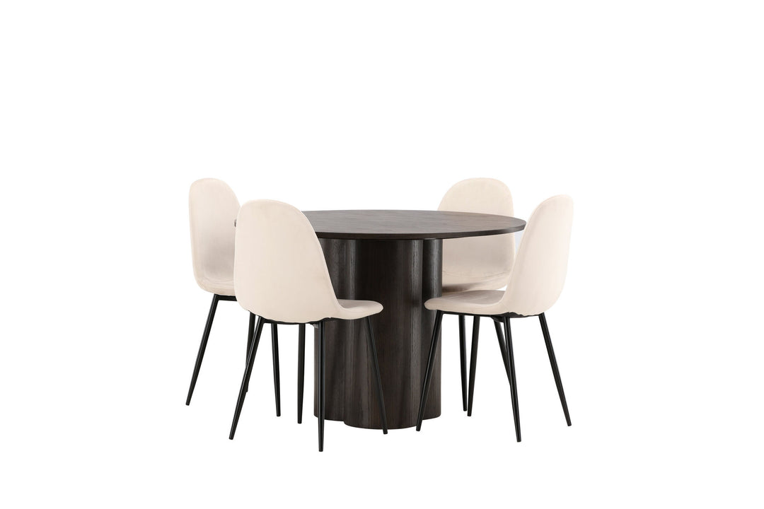 Venture Home OliviaDiningTable-Mocca/MoccaVeneer+PolarDiningChair-Blacklegs/BeigeVelvet_4