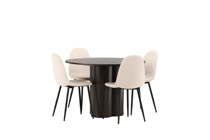 Venture Home OliviaDiningTable-Mocca/MoccaVeneer+PolarDiningChair-Blacklegs/BeigeVelvet_4