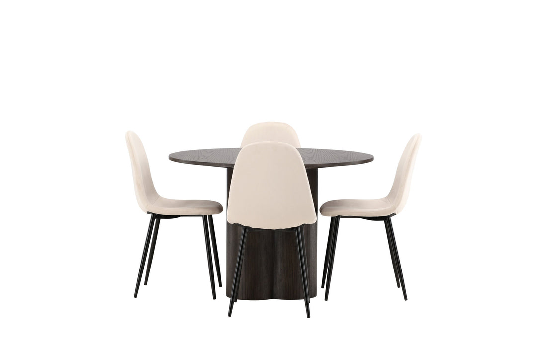 Venture Home OliviaDiningTable-Mocca/MoccaVeneer+PolarDiningChair-Blacklegs/BeigeVelvet_4