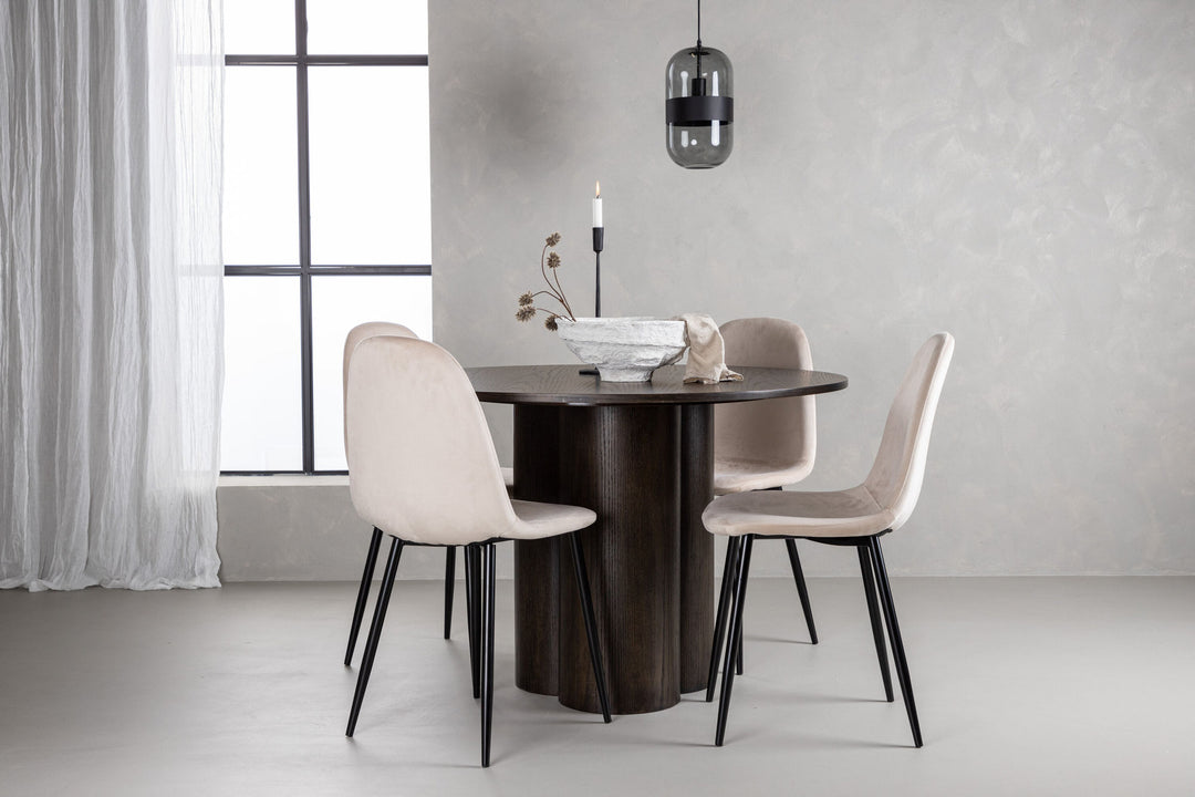 Venture Home OliviaDiningTable-Mocca/MoccaVeneer+PolarDiningChair-Blacklegs/BeigeVelvet_4