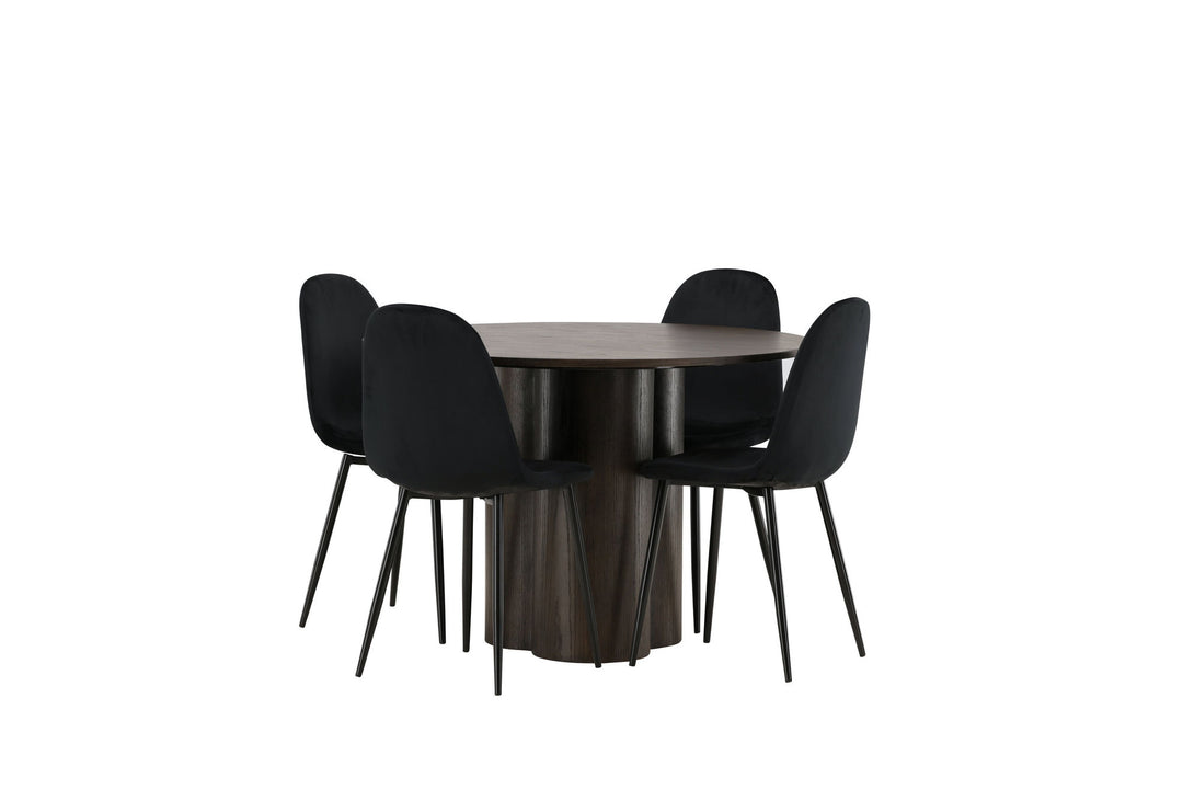 Venture Home OliviaDiningTable-Mocca/MoccaVeneer+PolarDiningChair-Blacklegs/BlackVelvet_4