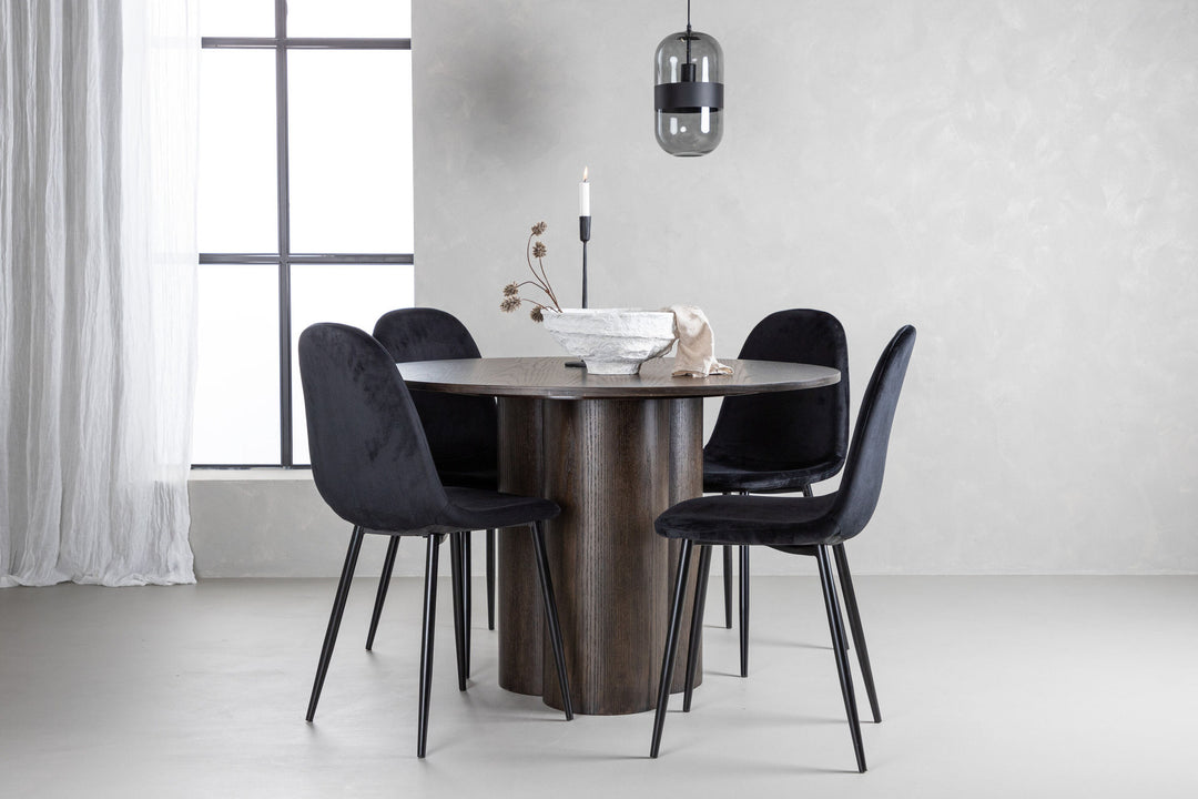 Venture Home OliviaDiningTable-Mocca/MoccaVeneer+PolarDiningChair-Blacklegs/BlackVelvet_4