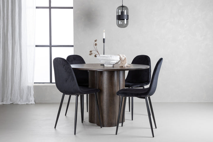 Venture Home OliviaDiningTable-Mocca/MoccaVeneer+PolarDiningChair-Blacklegs/BlackVelvet_4