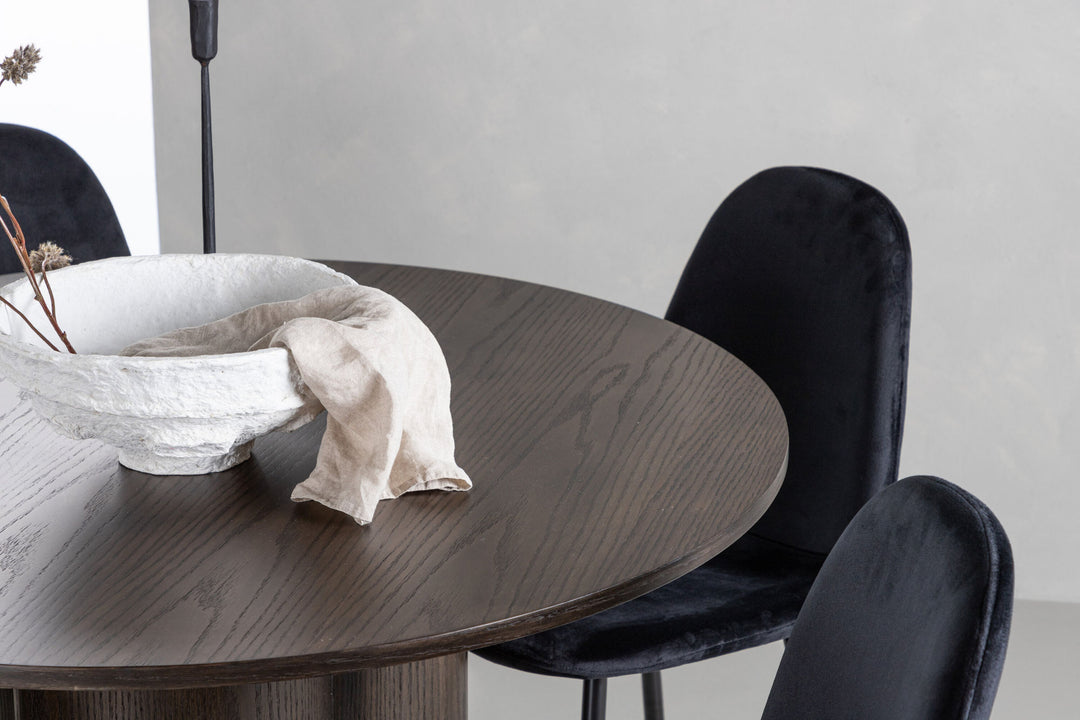 Venture Home OliviaDiningTable-Mocca/MoccaVeneer+PolarDiningChair-Blacklegs/BlackVelvet_4