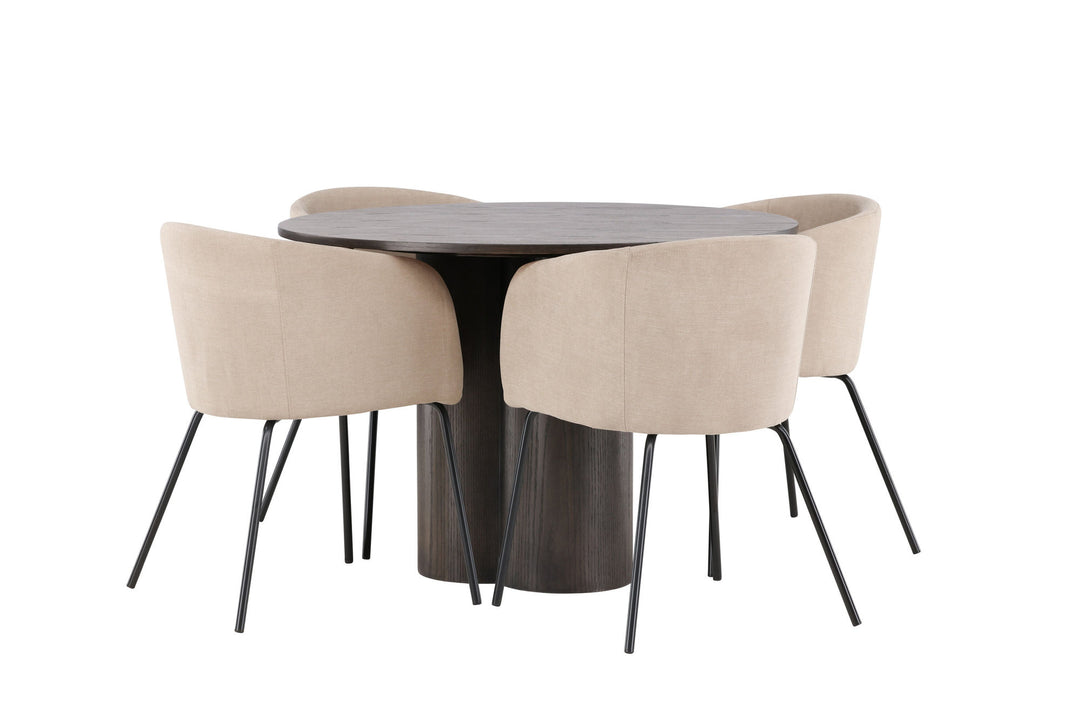 Venture Home OliviaDiningTable-Mocca/MoccaVeneer+BeritChair-Black/BeigeFabric(Polyesterlinen)_4