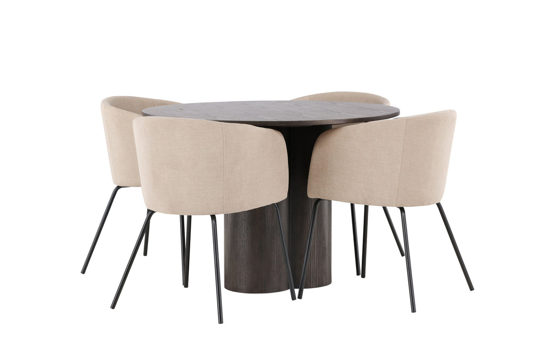Venture Home OliviaDiningTable-Mocca/MoccaVeneer+BeritChair-Black/BeigeFabric(Polyesterlinen)_4