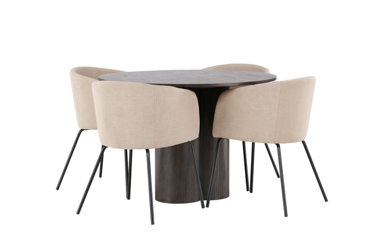 Venture Home OliviaDiningTable-Mocca/MoccaVeneer+BeritChair-Black/BeigeFabric(Polyesterlinen)_4