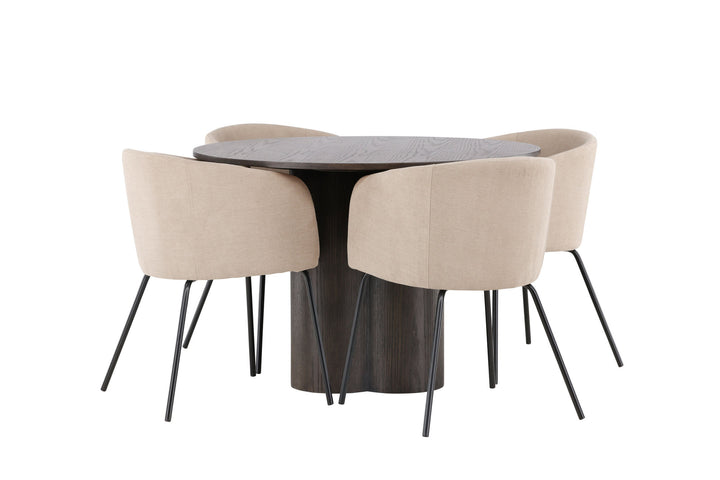 Venture Home OliviaDiningTable-Mocca/MoccaVeneer+BeritChair-Black/BeigeFabric(Polyesterlinen)_4