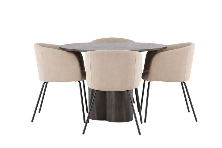 Venture Home OliviaDiningTable-Mocca/MoccaVeneer+BeritChair-Black/BeigeFabric(Polyesterlinen)_4