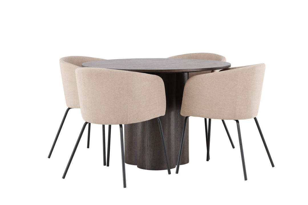 Venture Home OliviaDiningTable-Mocca/MoccaVeneer+BeritChair-Black/BeigeFabric(Polyesterlinen)_4
