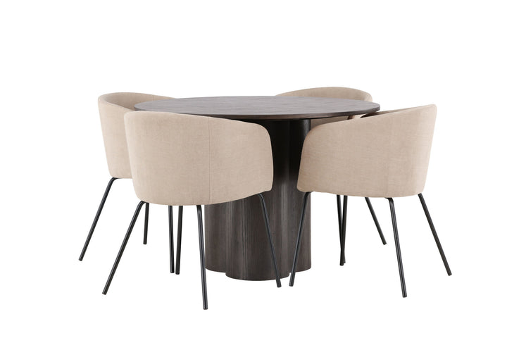 Venture Home OliviaDiningTable-Mocca/MoccaVeneer+BeritChair-Black/BeigeFabric(Polyesterlinen)_4