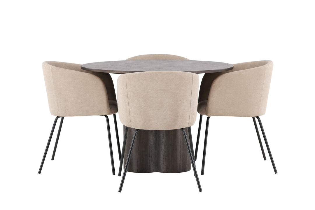 Venture Home OliviaDiningTable-Mocca/MoccaVeneer+BeritChair-Black/BeigeFabric(Polyesterlinen)_4