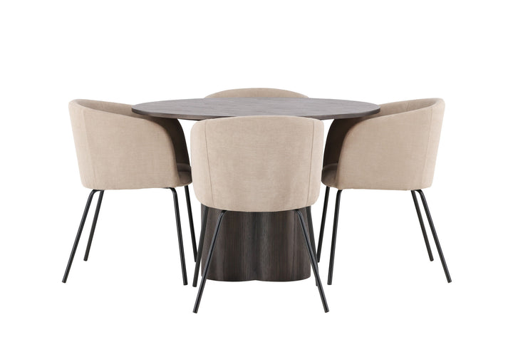Venture Home OliviaDiningTable-Mocca/MoccaVeneer+BeritChair-Black/BeigeFabric(Polyesterlinen)_4