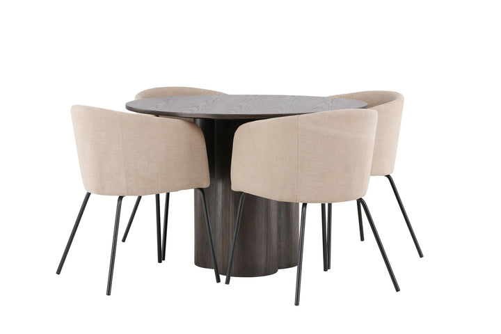 Venture Home OliviaDiningTable-Mocca/MoccaVeneer+BeritChair-Black/BeigeFabric(Polyesterlinen)_4
