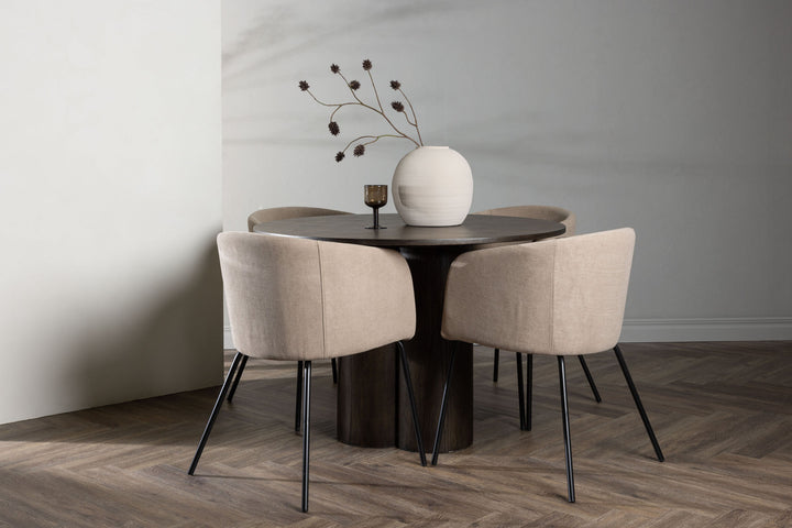 Venture Home OliviaDiningTable-Mocca/MoccaVeneer+BeritChair-Black/BeigeFabric(Polyesterlinen)_4