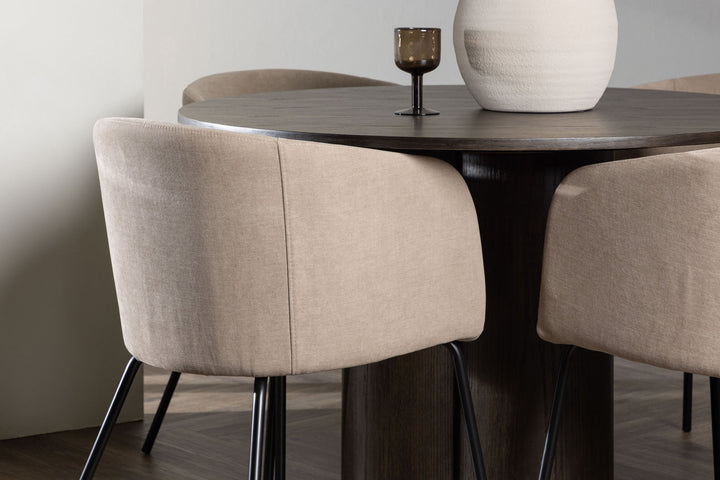 Venture Home OliviaDiningTable-Mocca/MoccaVeneer+BeritChair-Black/BeigeFabric(Polyesterlinen)_4