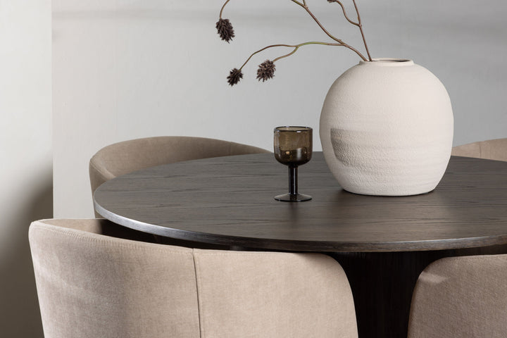 Venture Home OliviaDiningTable-Mocca/MoccaVeneer+BeritChair-Black/BeigeFabric(Polyesterlinen)_4