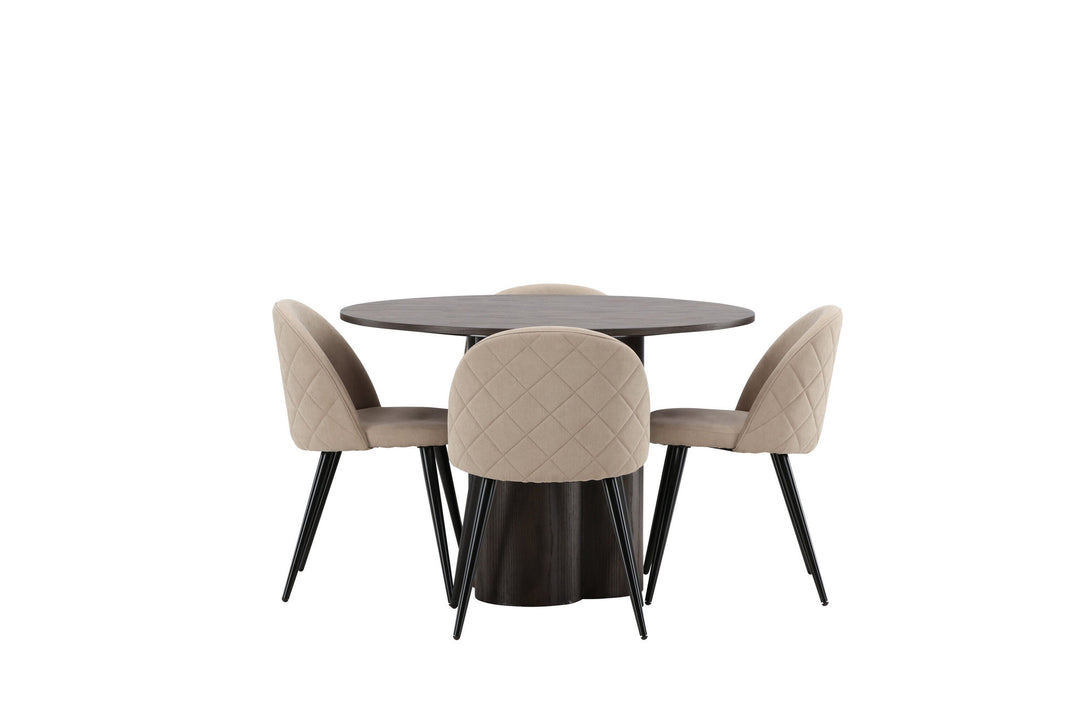 Venture Home OliviaDiningTable-Mocca/MoccaVeneer+VelvetStitchesChair-Black/BeigeFabric(Polyesterlinen)_4