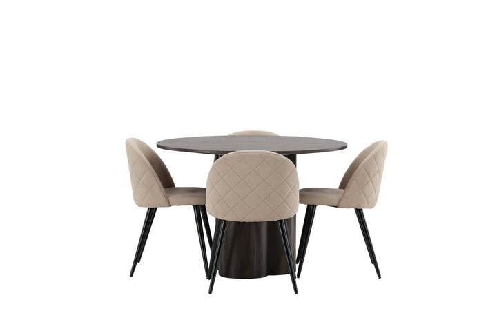 Venture Home OliviaDiningTable-Mocca/MoccaVeneer+VelvetStitchesChair-Black/BeigeFabric(Polyesterlinen)_4