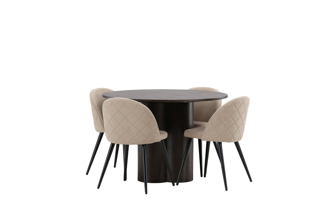 Venture Home OliviaDiningTable-Mocca/MoccaVeneer+VelvetStitchesChair-Black/BeigeFabric(Polyesterlinen)_4