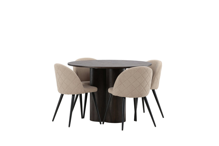 Venture Home OliviaDiningTable-Mocca/MoccaVeneer+VelvetStitchesChair-Black/BeigeFabric(Polyesterlinen)_4
