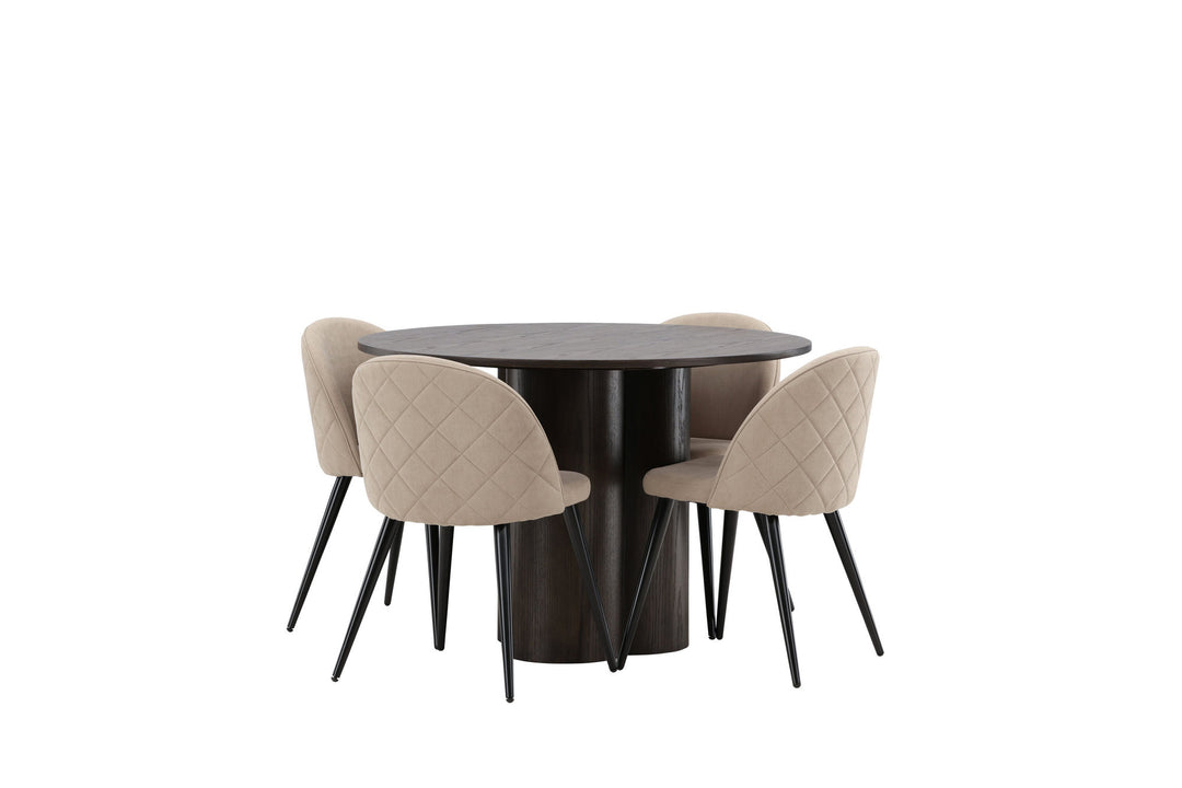 Venture Home OliviaDiningTable-Mocca/MoccaVeneer+VelvetStitchesChair-Black/BeigeFabric(Polyesterlinen)_4