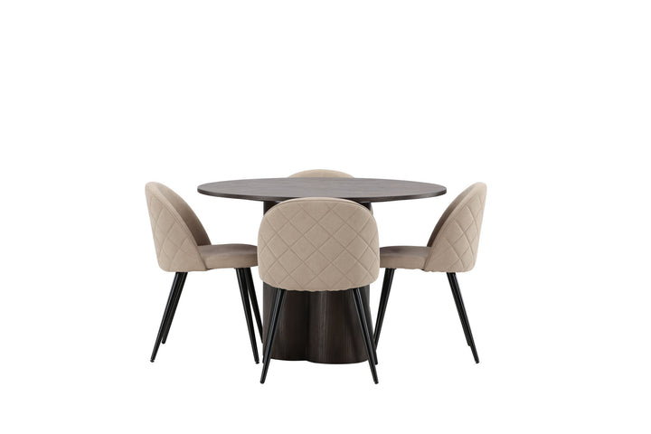 Venture Home OliviaDiningTable-Mocca/MoccaVeneer+VelvetStitchesChair-Black/BeigeFabric(Polyesterlinen)_4