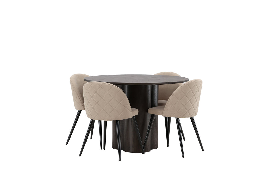 Venture Home OliviaDiningTable-Mocca/MoccaVeneer+VelvetStitchesChair-Black/BeigeFabric(Polyesterlinen)_4