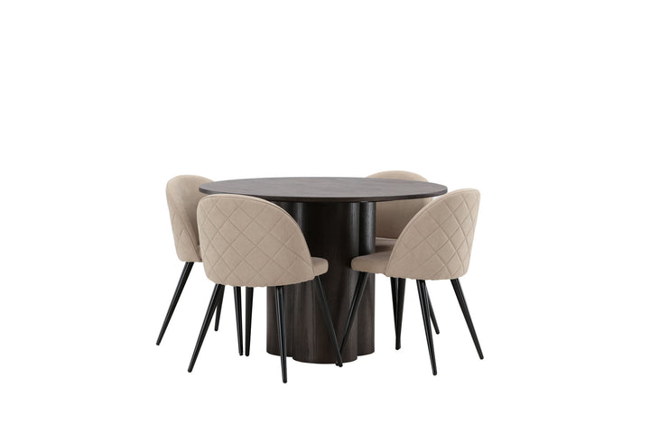 Venture Home OliviaDiningTable-Mocca/MoccaVeneer+VelvetStitchesChair-Black/BeigeFabric(Polyesterlinen)_4