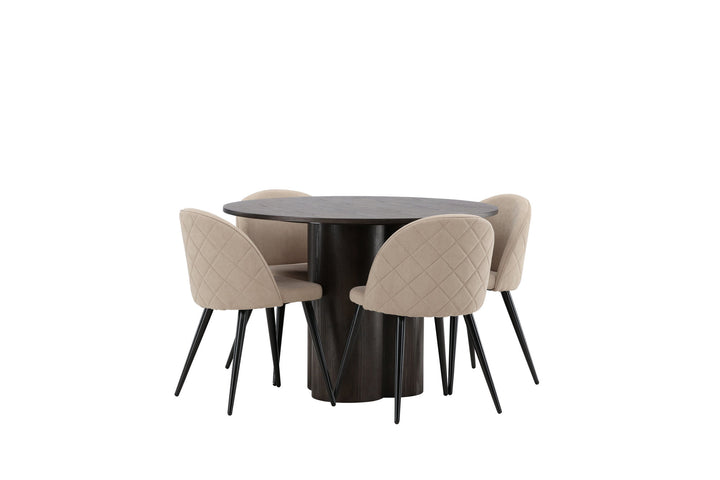 Venture Home OliviaDiningTable-Mocca/MoccaVeneer+VelvetStitchesChair-Black/BeigeFabric(Polyesterlinen)_4