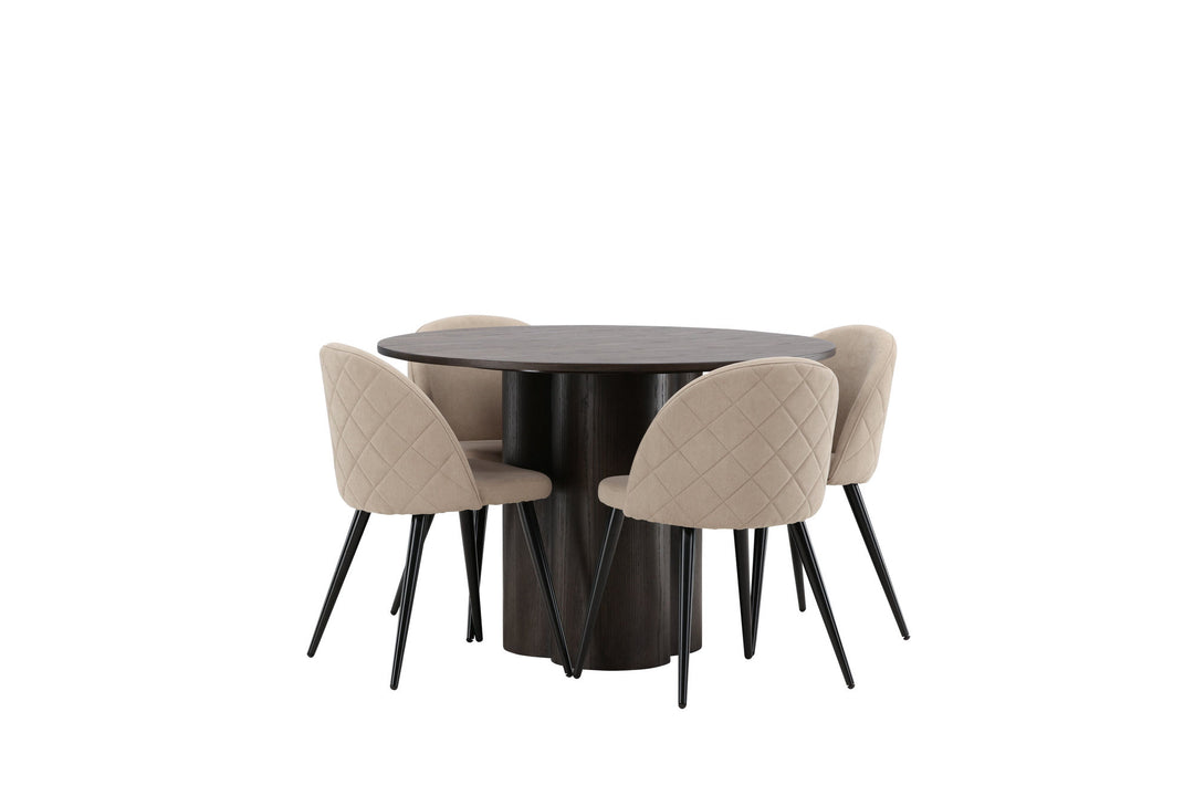Venture Home OliviaDiningTable-Mocca/MoccaVeneer+VelvetStitchesChair-Black/BeigeFabric(Polyesterlinen)_4