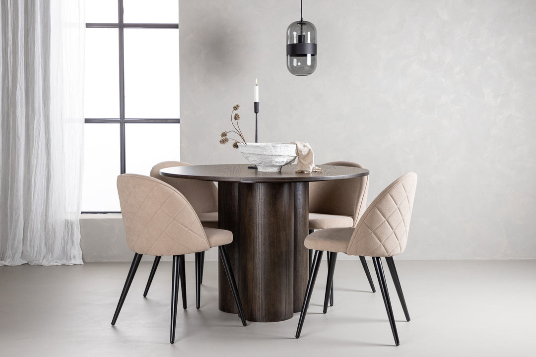 Venture Home OliviaDiningTable-Mocca/MoccaVeneer+VelvetStitchesChair-Black/BeigeFabric(Polyesterlinen)_4
