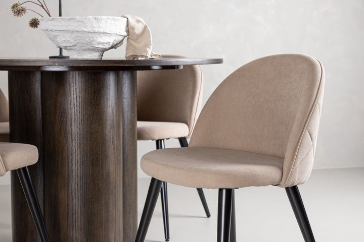 Venture Home OliviaDiningTable-Mocca/MoccaVeneer+VelvetStitchesChair-Black/BeigeFabric(Polyesterlinen)_4