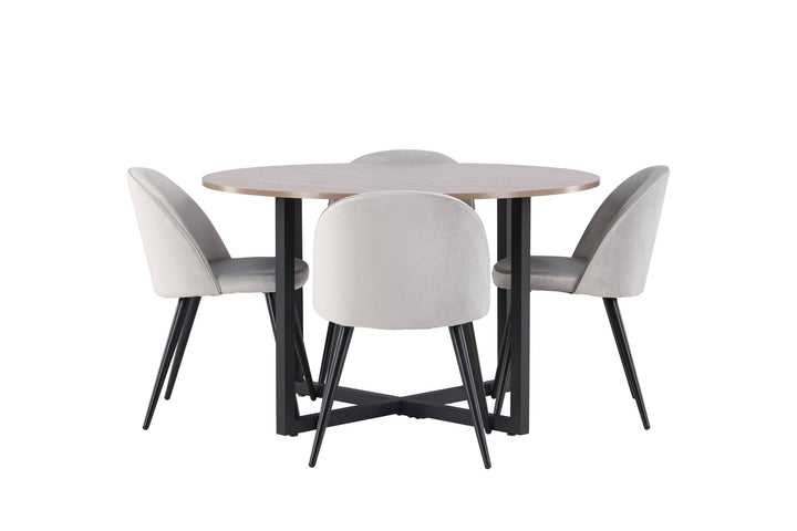 Venture Home Durango Dining Table - Black / Walnut MDF +Velvet Dining Chair - Light Grey / Black _4