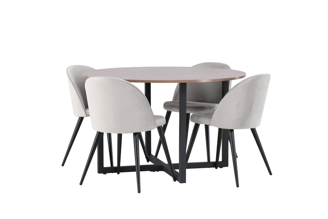 Venture Home Durango Dining Table - Black / Walnut MDF +Velvet Dining Chair - Light Grey / Black _4