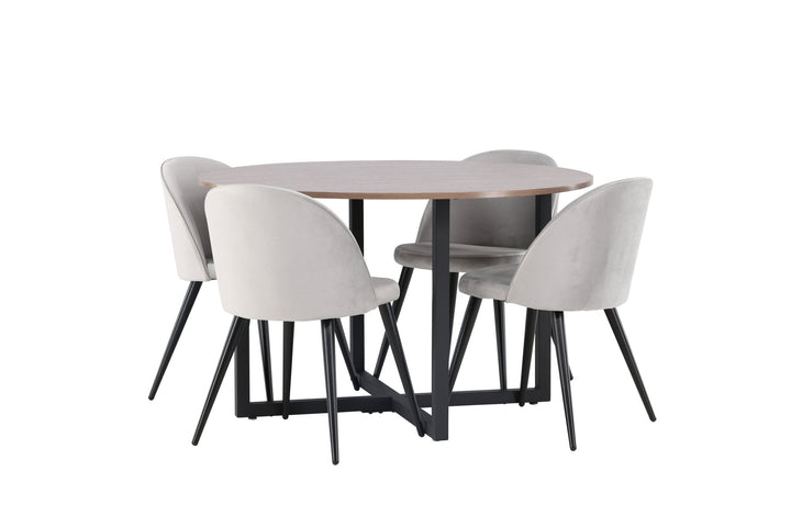 Venture Home Durango Dining Table - Black / Walnut MDF +Velvet Dining Chair - Light Grey / Black _4