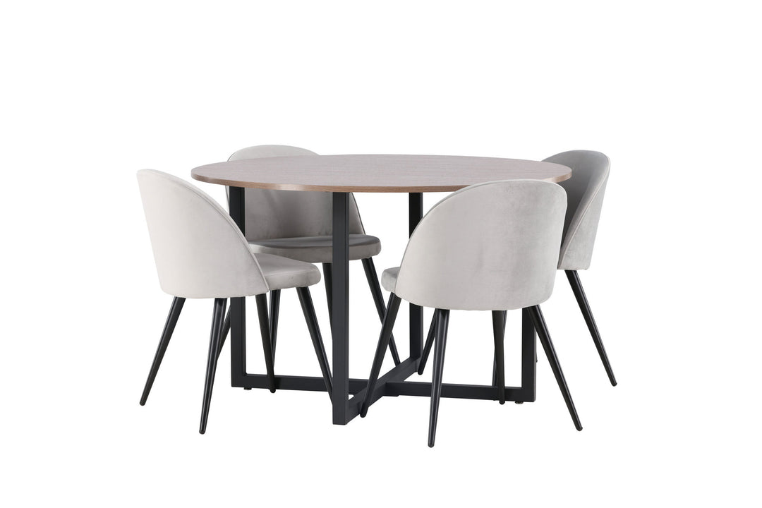 Venture Home Durango Dining Table - Black / Walnut MDF +Velvet Dining Chair - Light Grey / Black _4