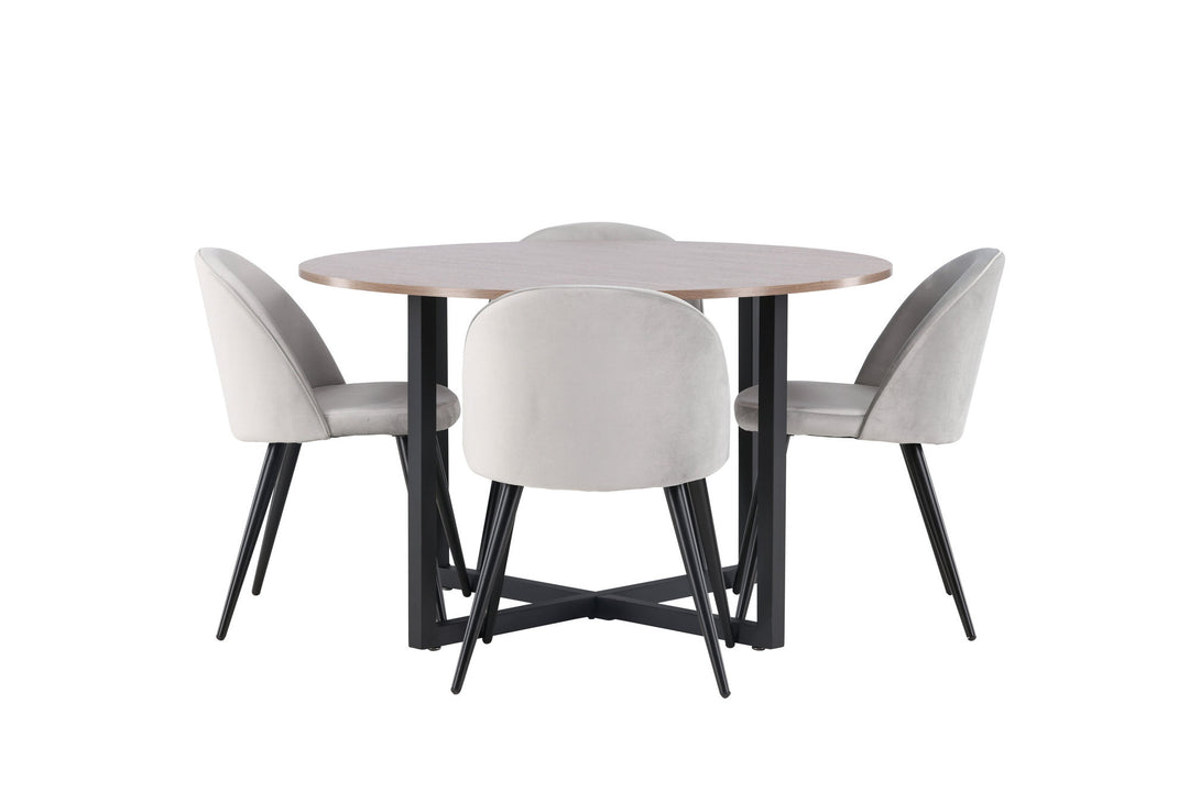 Venture Home Durango Dining Table - Black / Walnut MDF +Velvet Dining Chair - Light Grey / Black _4