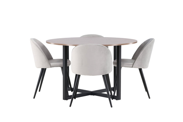 Venture Home Durango Dining Table - Black / Walnut MDF +Velvet Dining Chair - Light Grey / Black _4