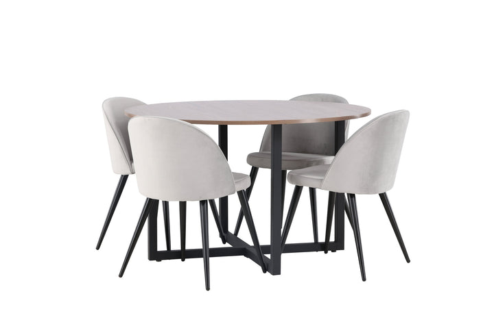 Venture Home Durango Dining Table - Black / Walnut MDF +Velvet Dining Chair - Light Grey / Black _4