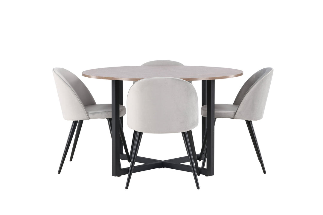 Venture Home Durango Dining Table - Black / Walnut MDF +Velvet Dining Chair - Light Grey / Black _4