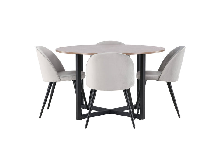 Venture Home Durango Dining Table - Black / Walnut MDF +Velvet Dining Chair - Light Grey / Black _4