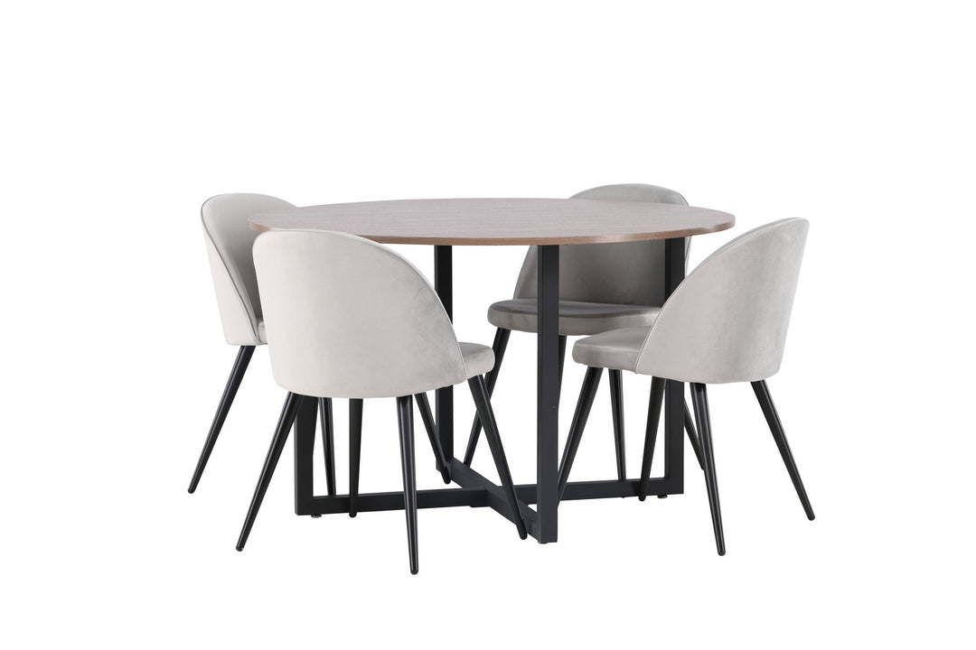 Venture Home Durango Dining Table - Black / Walnut MDF +Velvet Dining Chair - Light Grey / Black _4