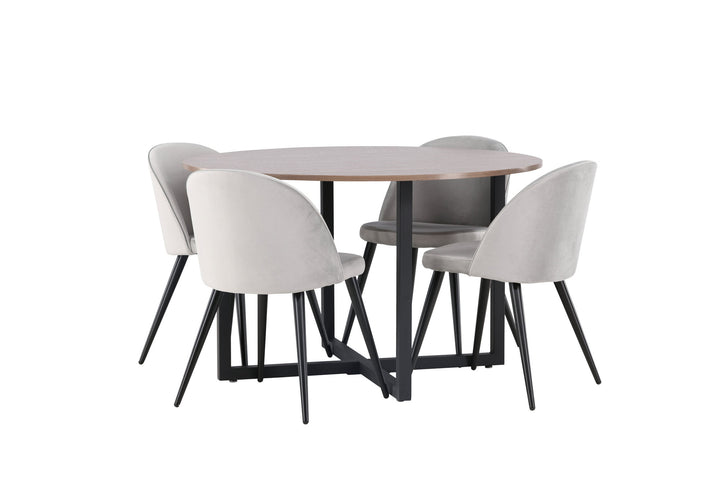 Venture Home Durango Dining Table - Black / Walnut MDF +Velvet Dining Chair - Light Grey / Black _4