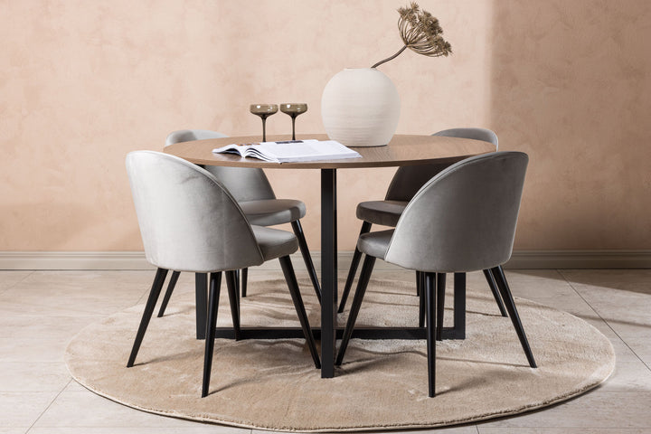 Venture Home Durango Dining Table - Black / Walnut MDF +Velvet Dining Chair - Light Grey / Black _4