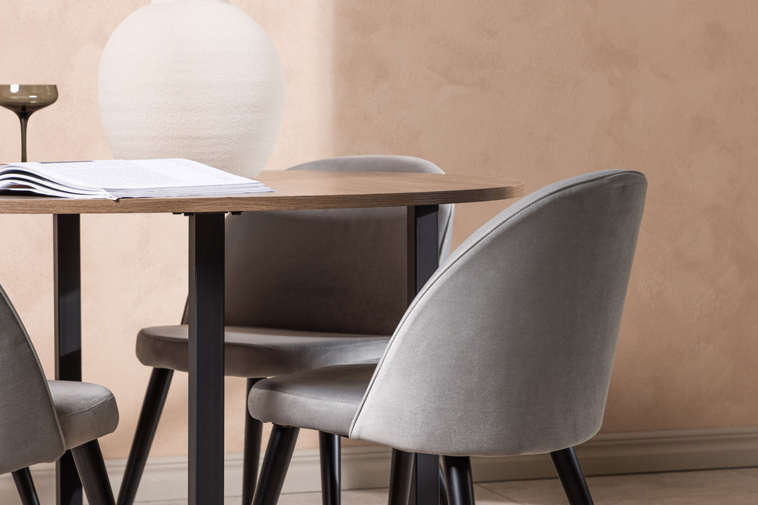 Venture Home Durango Dining Table - Black / Walnut MDF +Velvet Dining Chair - Light Grey / Black _4