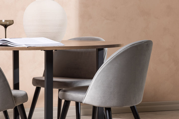 Venture Home Durango Dining Table - Black / Walnut MDF +Velvet Dining Chair - Light Grey / Black _4