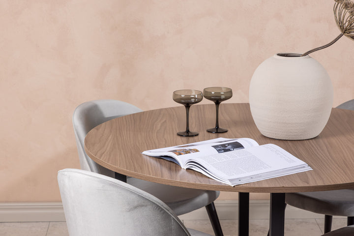 Venture Home Durango Dining Table - Black / Walnut MDF +Velvet Dining Chair - Light Grey / Black _4